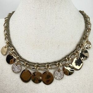 Tommy Bahama Charm Necklace Disk Pave‎ Rhinestone Pendant Gold Tone